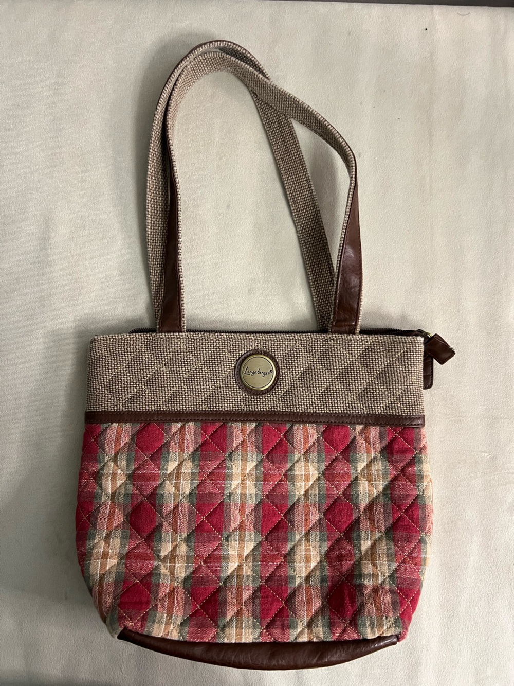 Vintage Longaberger Homestead Quilted Plaid Tote Bag Cottagecore Purse